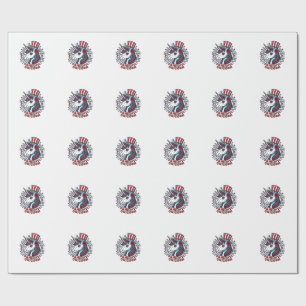 Papel De Regalo Unicornio Patriótico Gráfico de Grabado Vintage_1