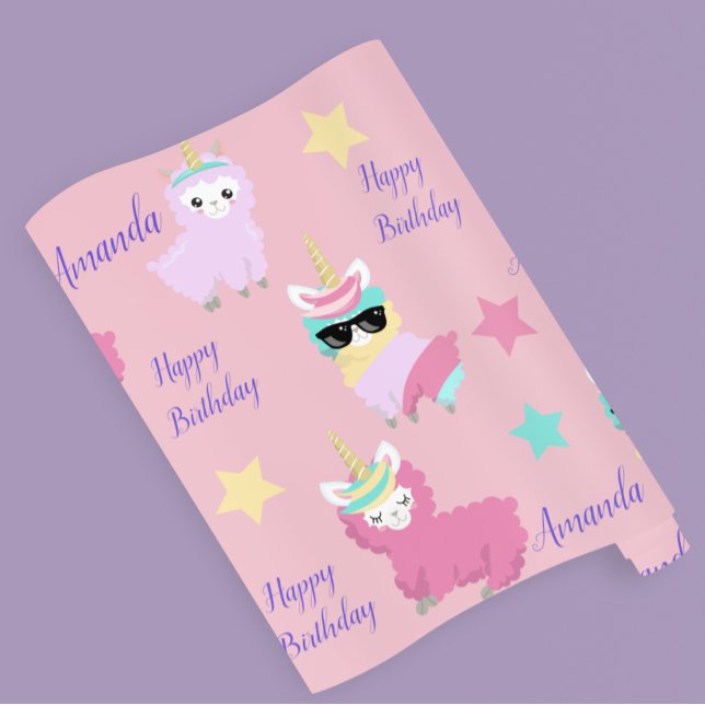 Papel De Regalo Unicornio Personalizado Feliz Cumpleaños Llama (Subido por el creador)