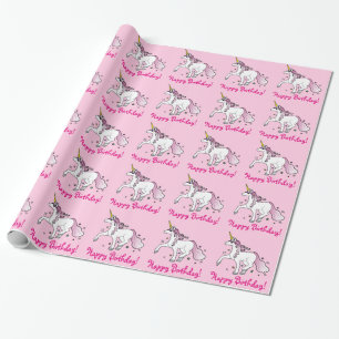 Papel De Regalo Unicornio que trota con feliz cumpleaños de las