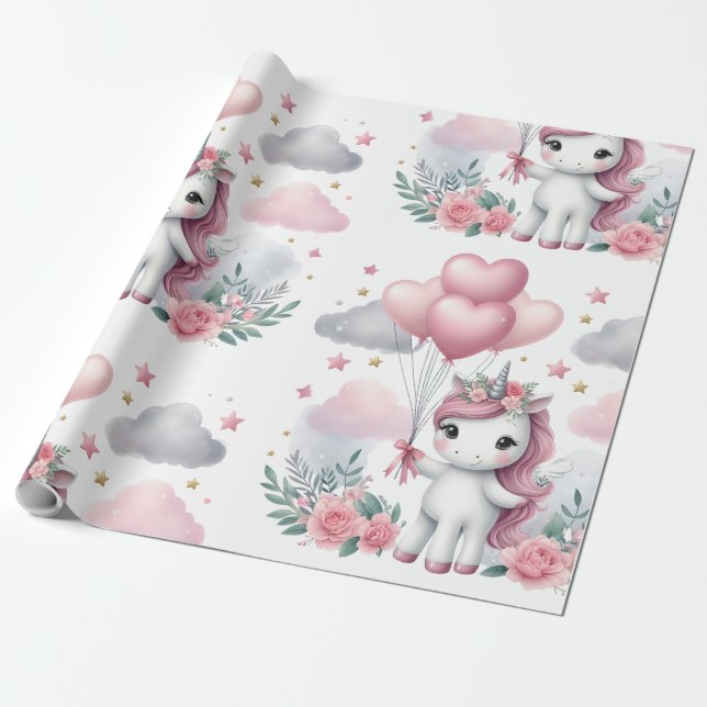 Papel De Regalo Unicornio rosa (Desenrollado)