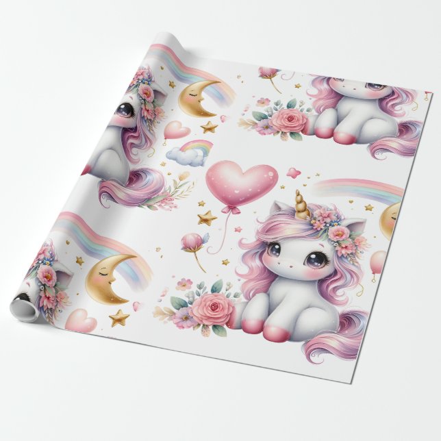 Papel De Regalo Unicornio rosa (Desenrollado)
