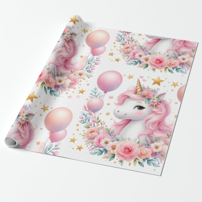 Papel De Regalo Unicornio rosa (Desenrollado)