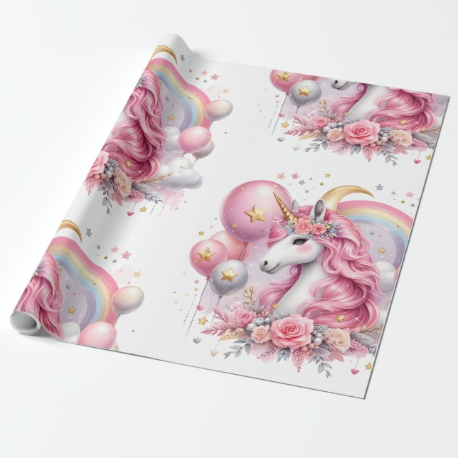Papel De Regalo Unicornio rosa (Desenrollado)