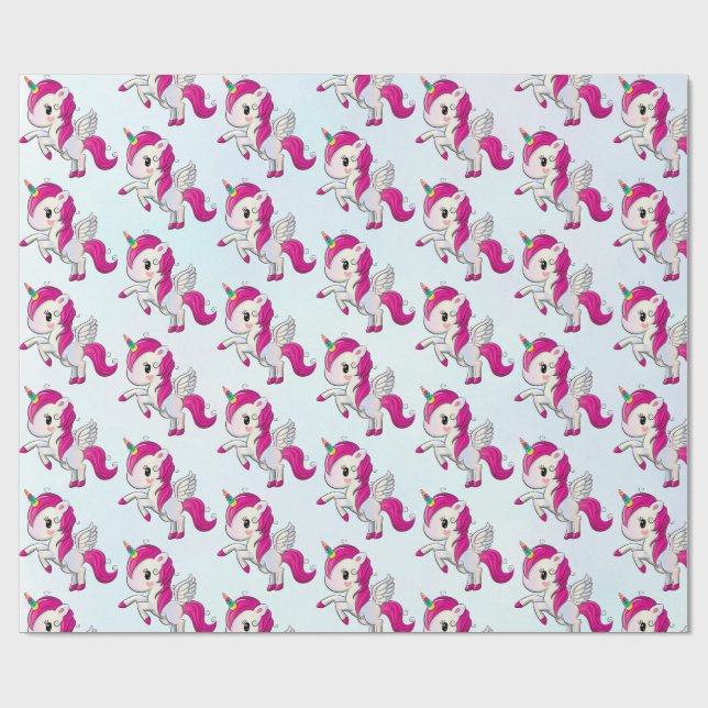 Papel De Regalo Unicornio rosado con patrón de alas (Superficie plana)