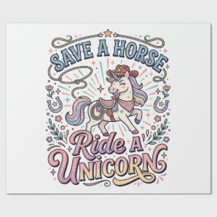 Papel De Regalo Unicornio Salva un Caballo Monta un Unicornio Impr