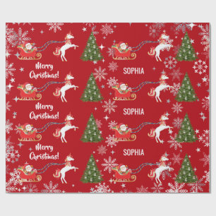 Papel De Regalo Unicornio tirando el trineo de Papá Noel Personali