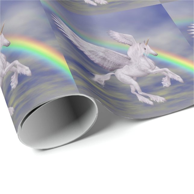Papel De Regalo Unicornio volando sobre arte de los animales arcoi (Esquina del rollo)