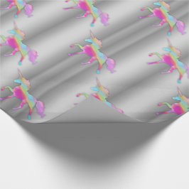 Papel De Regalo Unicornios arcoiris sobre plata