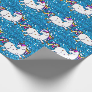 Papel De Regalo Unicornios azules del purpurina