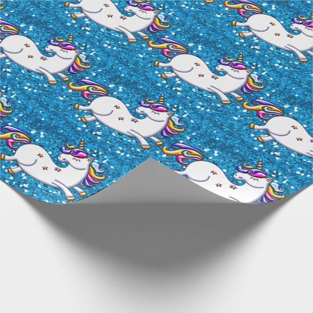 Papel De Regalo Unicornios de Purpurina azul (Esquina)