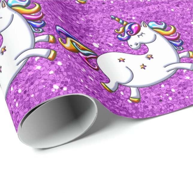 Papel De Regalo Unicornios de Purpurina púrpura (Esquina del rollo)