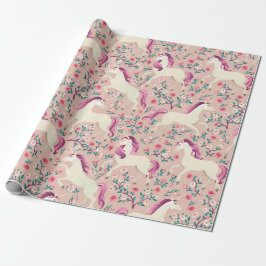 Papel De Regalo Unicornios en el bosque rosa