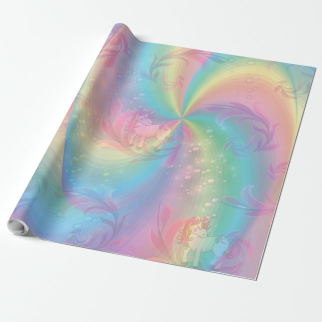 Papel De Regalo Unicornios, espirales del arcoiris para chicas cor (Desenrollado)