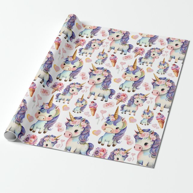 Papel De Regalo Unicornios morados (Desenrollado)