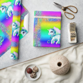 Papel De Regalo Unicornios Purpurina arcoiris