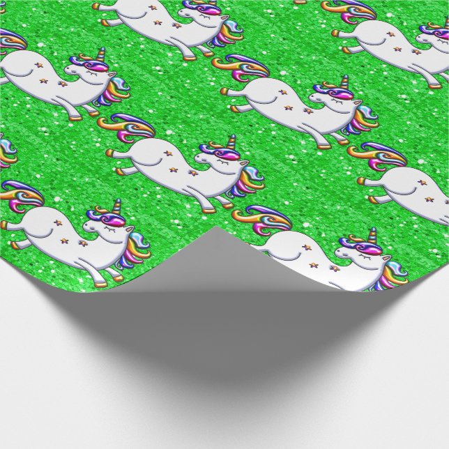 Papel De Regalo Unicornios Purpurinas verdes (Esquina)
