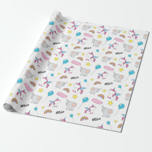 Papel De Regalo Unicornios Y Elefantes