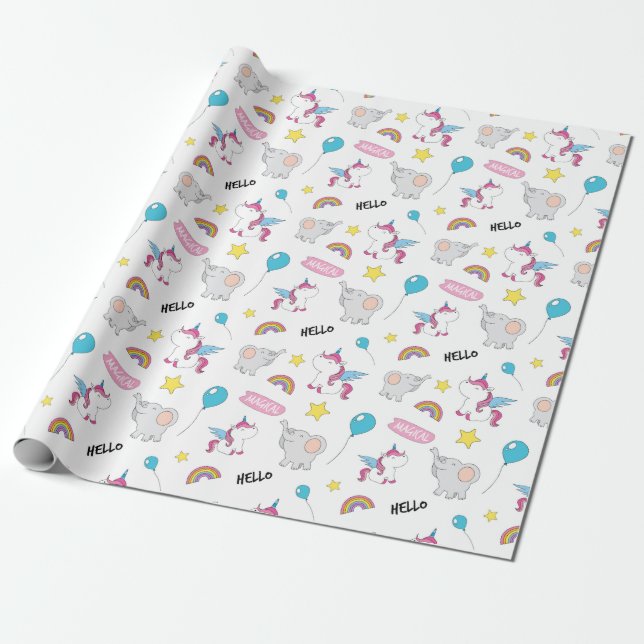 Papel De Regalo Unicornios Y Elefantes (Desenrollado)