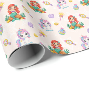 Papel De Regalo Unicornios y Sirenas Mágicos