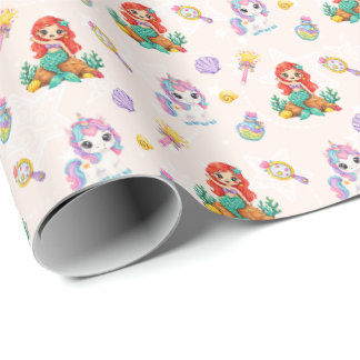 Papel De Regalo Unicornios y Sirenas Mágicos
