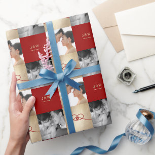 Papel De Regalo Unión de nudos rojos doble felicidad Boda chino