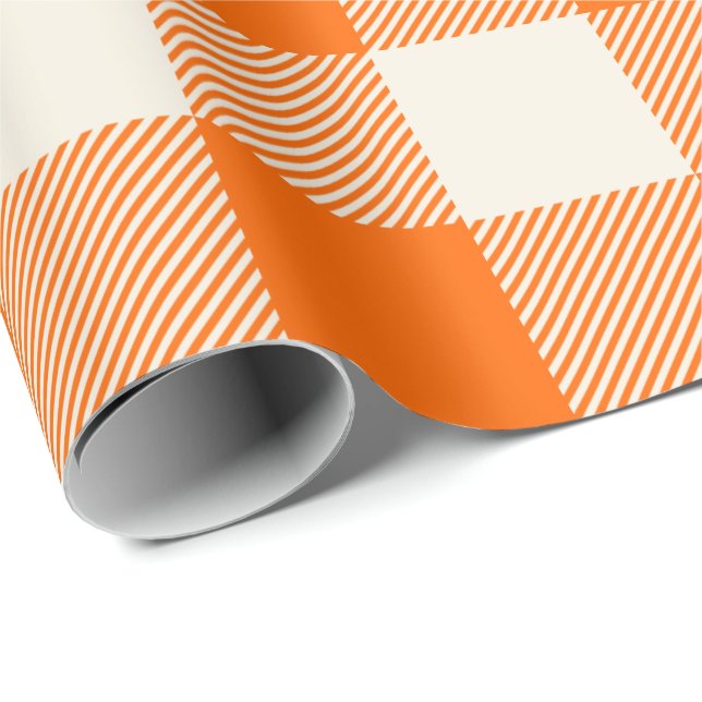Papel De Regalo Unique & Chic Bold Orange & Cream Buffalo Plaid (Esquina del rollo)