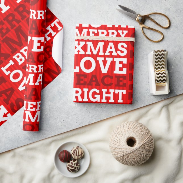Papel De Regalo Unique Red Non-Traditional Merry Christmas Script (Artesanía)