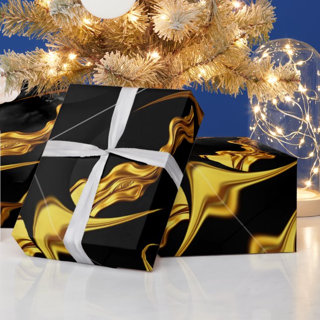 Papel De Regalo Unisex Elegance: High-Contrast Black & Gold Artist (Vacaciones)
