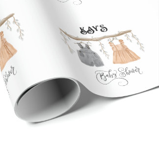 Papel De Regalo Unisex Twins Greenery Floral Baby Shower