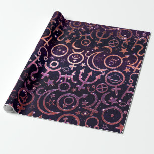 Papel De Regalo Universo Espacial Planetario Brillante Morado