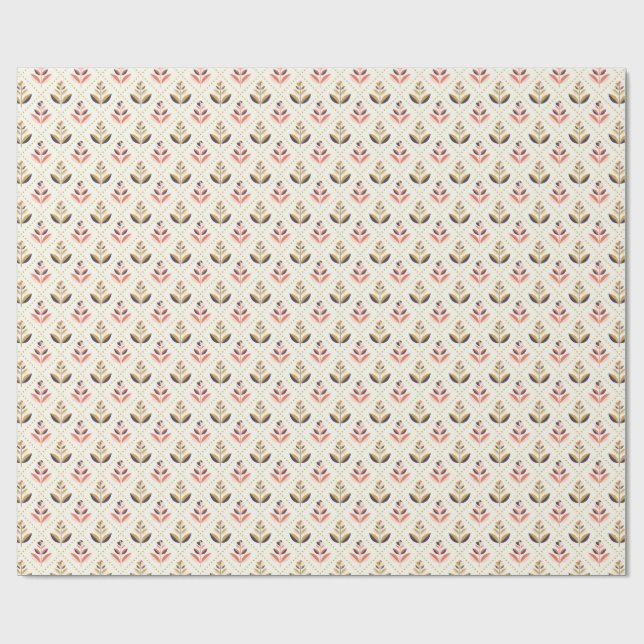 Papel De Regalo Unrolled and flat views of floral wrapping paper (Superficie plana)