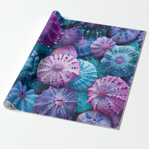 Papel De Regalo Urchinas del mar Pastel Verde azuladas y púrpura