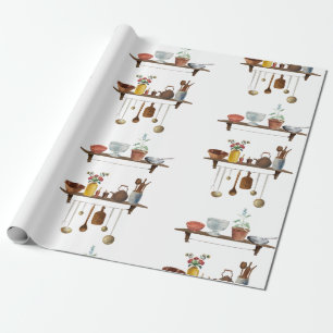 Papel De Regalo Utensilios de cocina de color retro vintage