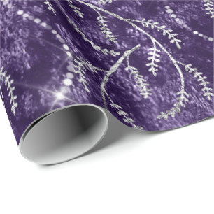 Papel De Regalo Uva violeta Sparkly Laurel Floral Silver Diamantes