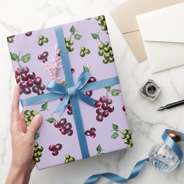 Papel De Regalo Uvas De Vino Elegante acuarela Ilustrada A Mano (Regalar)