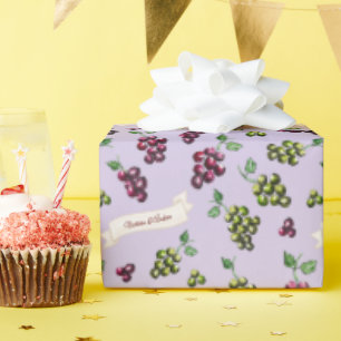 Papel De Regalo Uvas de Vino Elegantes Personalizadas Acuarela Per