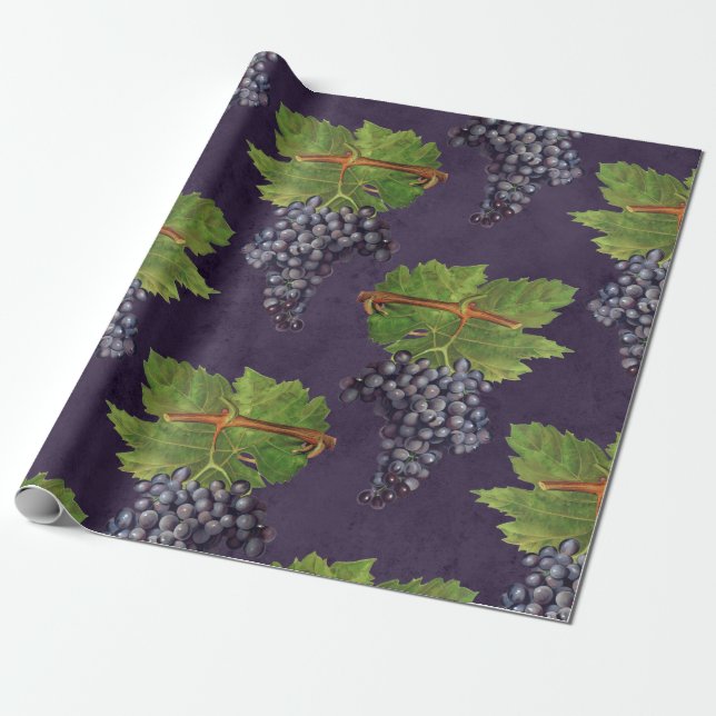 Papel De Regalo Uvas y vides de cosecha en morado (Desenrollado)