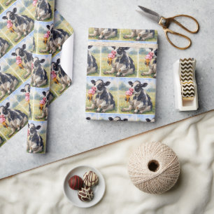 Papel De Regalo Vaca acuarela con un cono de helado