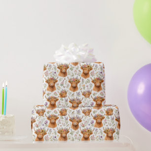 Papel De Regalo Vaca Alta Floral Acuarela Caprichosa