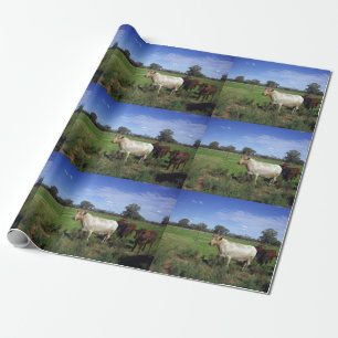 Papel De Regalo Vaca Blanca Y Su Rebaño,