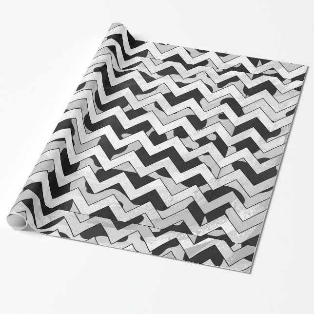 Papel De Regalo Vaca de Chevron en blanco y negro (Desenrollado)