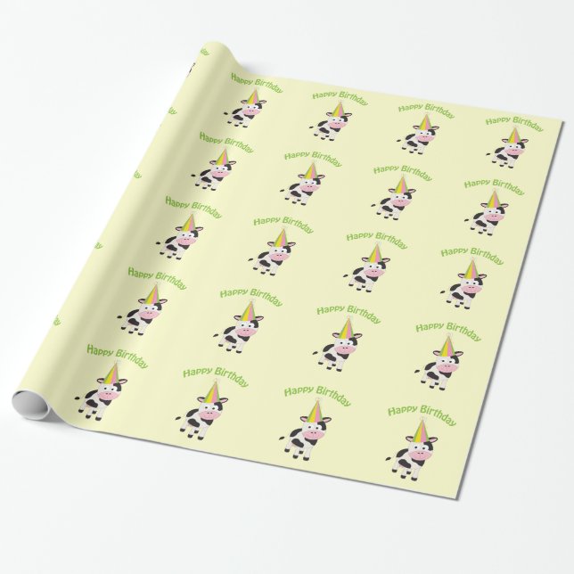 Papel De Regalo Vaca de cumpleaños (Desenrollado)