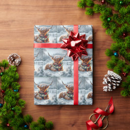 Papel De Regalo Vaca de Highland vistiendo una corona de Navidades