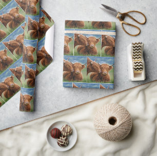 Papel De Regalo Vaca de las Tierras Altas besando a una vaca