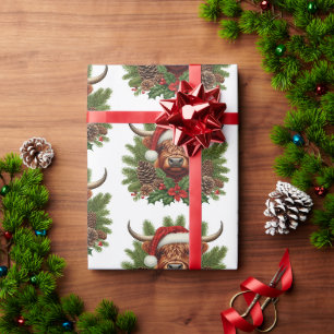 Papel De Regalo Vaca de las Tierras Altas con Sombrero de Santa