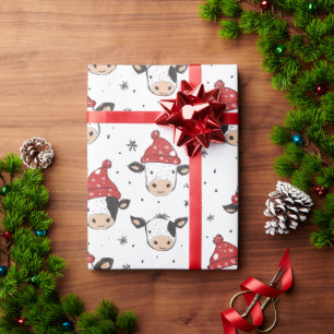 Papel De Regalo Vaca de Navidad Santa Dulce Rojo Negro y Blanco