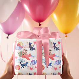 Papel De Regalo Vaca dulce en avión, espacio, gatos, luna, caprich