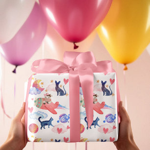 Papel De Regalo Vaca dulce en avión, espacio, gatos, luna, caprich
