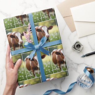 Papel De Regalo Vaca Guernsey En Campo De Daisy