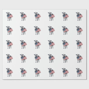 Papel De Regalo Vaca Patriótica Bandera Americana Diseño de Grabad